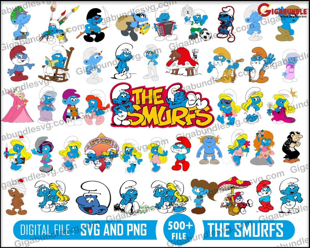 Smurfs Bundle Svg Cricut File Mega Bundle Png Layered Smurf Cut Files