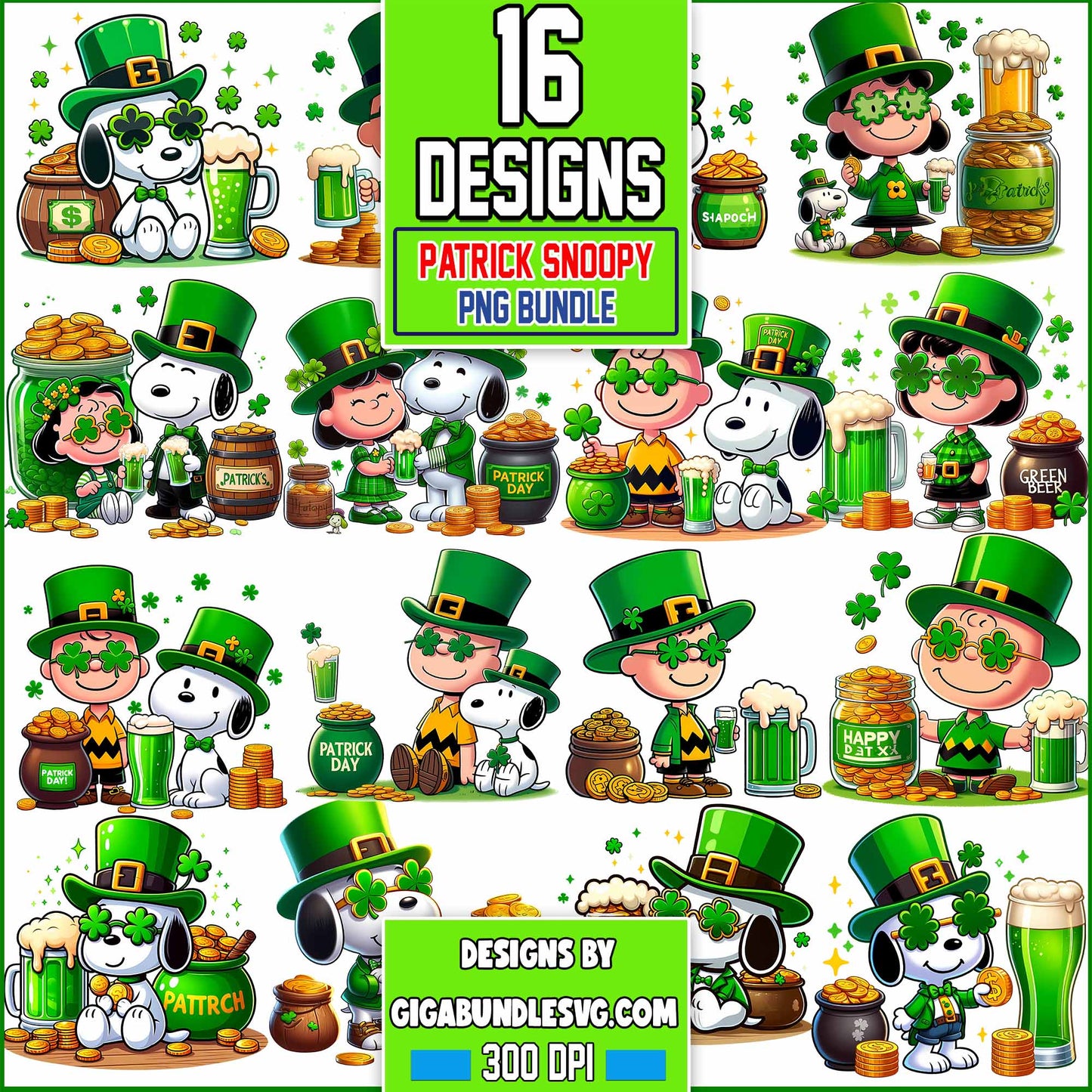 Patrick Snoopy Bundle png, Patricks Day Png