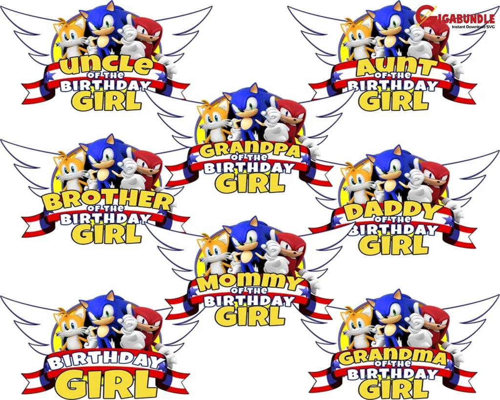 Sonic Hedgehog Set Family Shirt Girl Birthday Digital Template Cricut Png