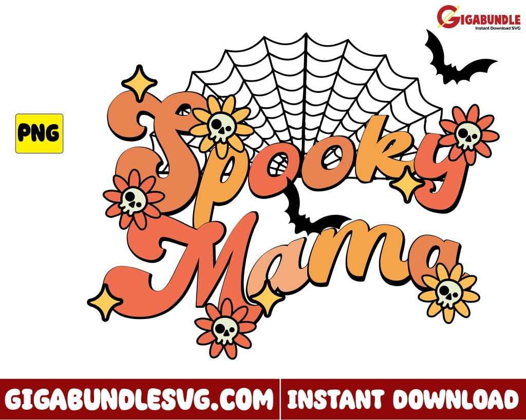 Spooky Mama Png Bat Flower Retro Halloween - Instant Download