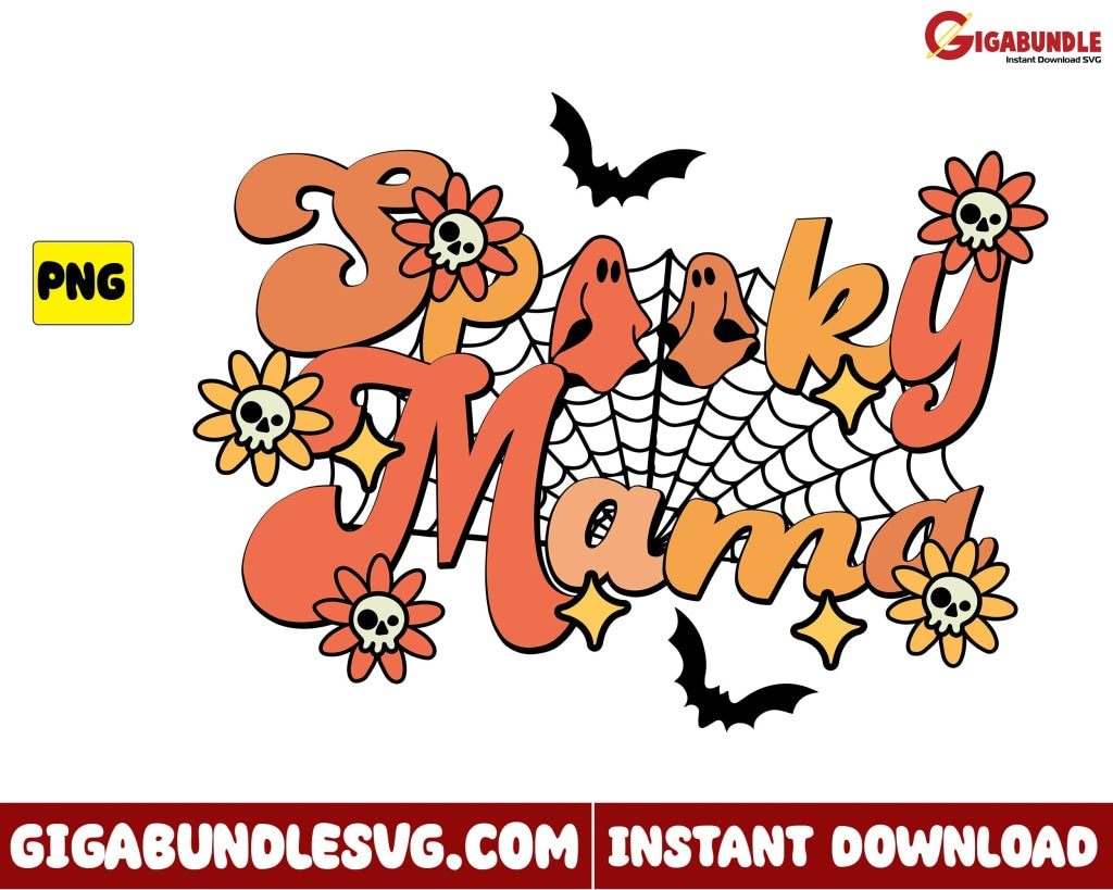 Spooky Mama Png Ghost Flower Retro Halloween - Instant Download