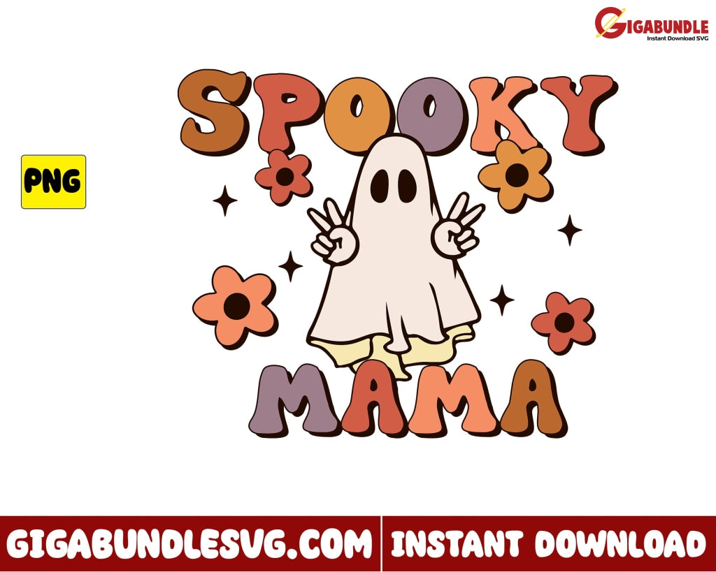 Spooky Mama Png Ghost Flower Retro Halloween - Instant Download