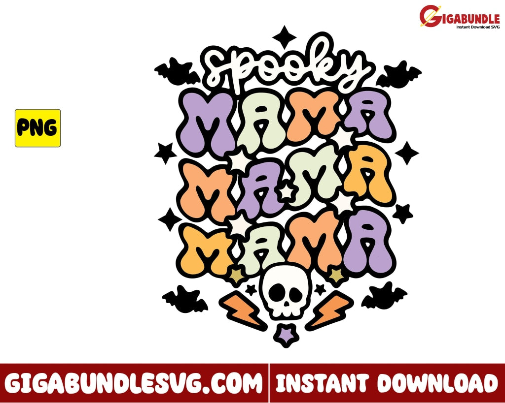 Spooky Mama Png Skull Retro Halloween - Instant Download