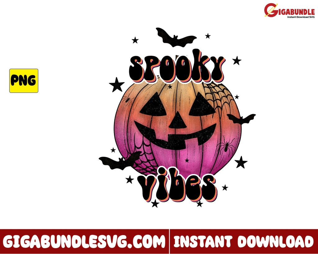 Spooky Pumpkin Vibes Png Bat Retro Halloween - Instant Download