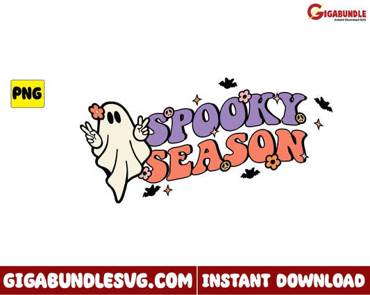 Spooky Season Png Cute Ghost Bat Retro Halloween - Instant Download