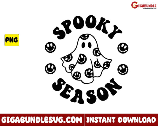 Spooky Season Png Cute Ghost Retro Halloween - Instant Download