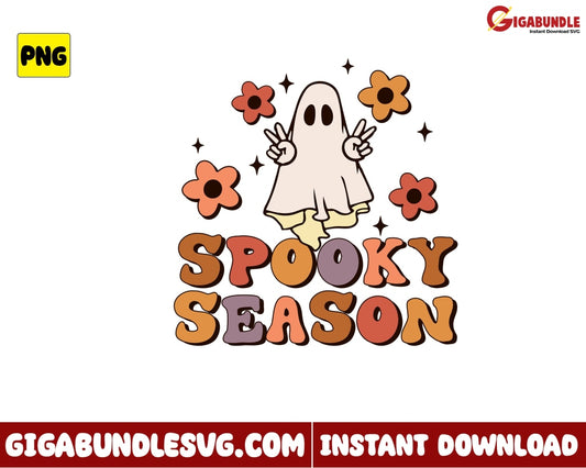 Spooky Season Png Ghost Flower Retro Halloween - Instant Download