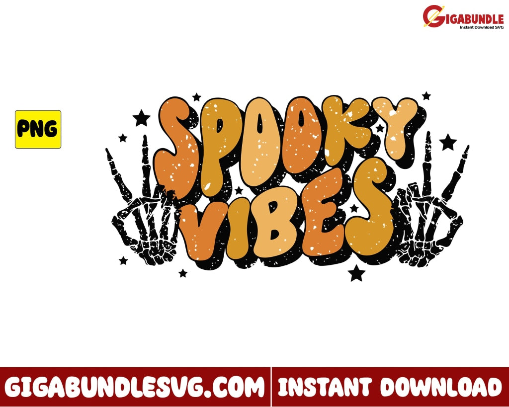 Spooky Vibes Png Skeleton Retro Halloween - Instant Download