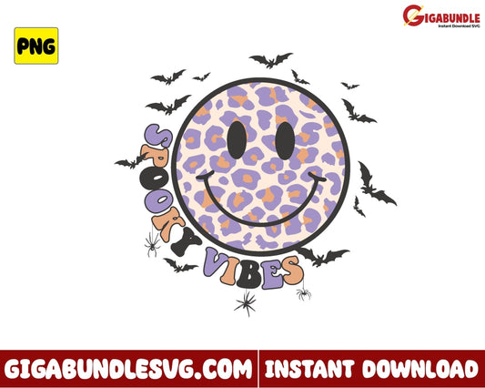 Spooky Vibes Png Smile Face Leopard Halloween Retro - Instant Download