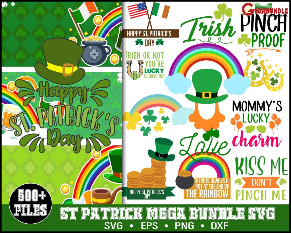 St Patricks Day Svg Bundle Lucky Svg Leprechaun Irish Quotes Shamrock Clover Cricut Silhouette Png