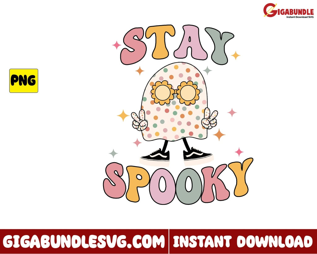 Stay Spooky Png Flower Ghost Retro Halloween - Instant Download