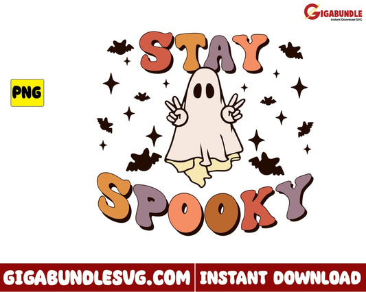 Stay Spooky Png Ghost Cat Retro Halloween - Instant Download