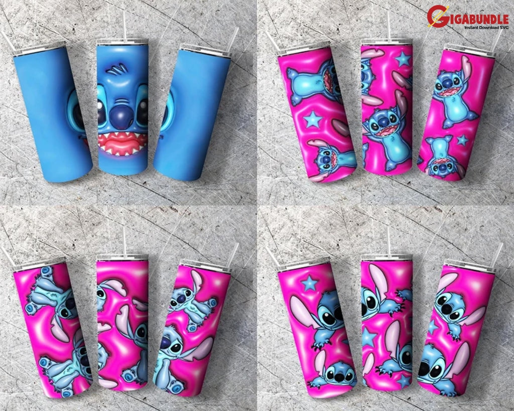 Stitch Inflated Tumbler Design Png 3D Wraps 20Oz Skinny Sublimation Digital Downloads Puffy