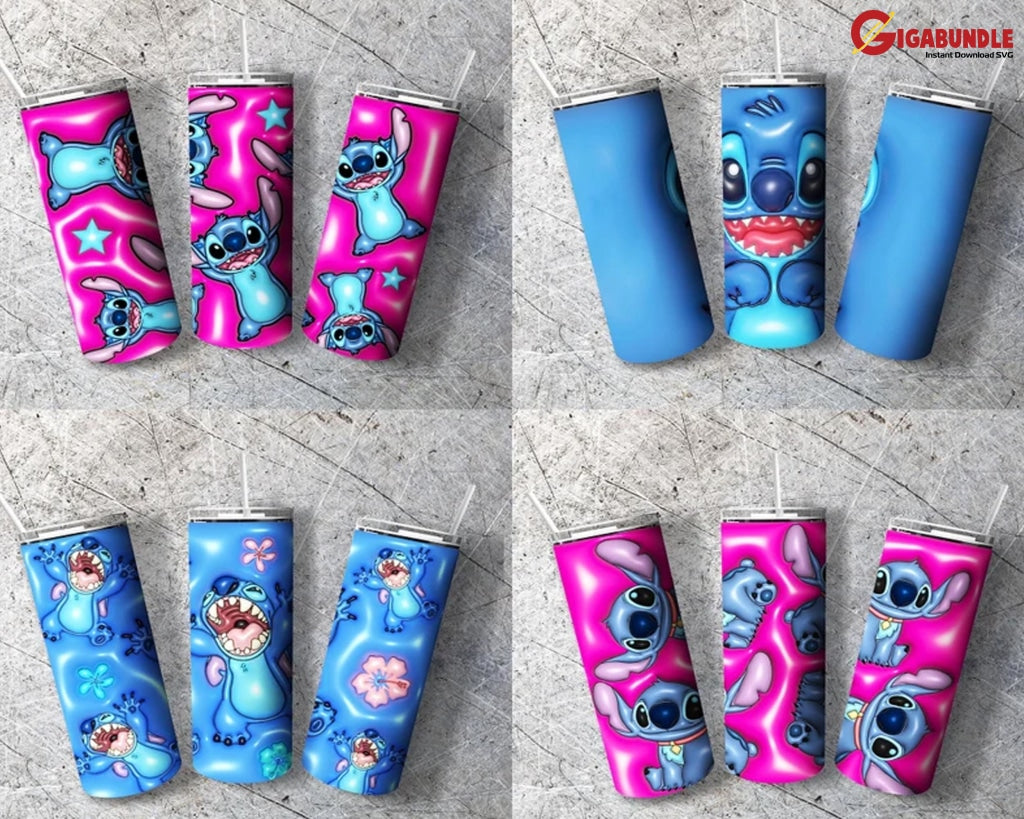 Stitch Inflated Tumbler Design Png 3D Wraps 20Oz Skinny Sublimation Digital Downloads Puffy