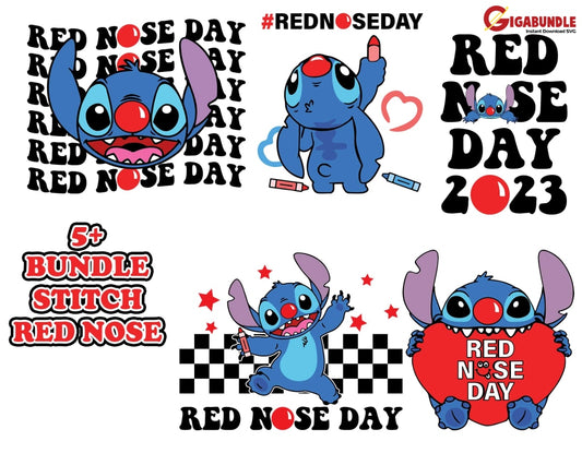 Stitch Red Nose Day Svg Bundle Cartoon Fund Raising Digital Download Svg Files For Cricut Designs