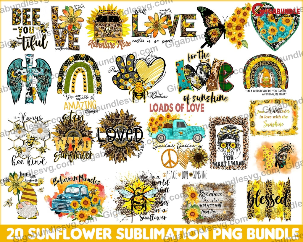 Sunflower Sublimation Png Mega Bundle- Digital Download