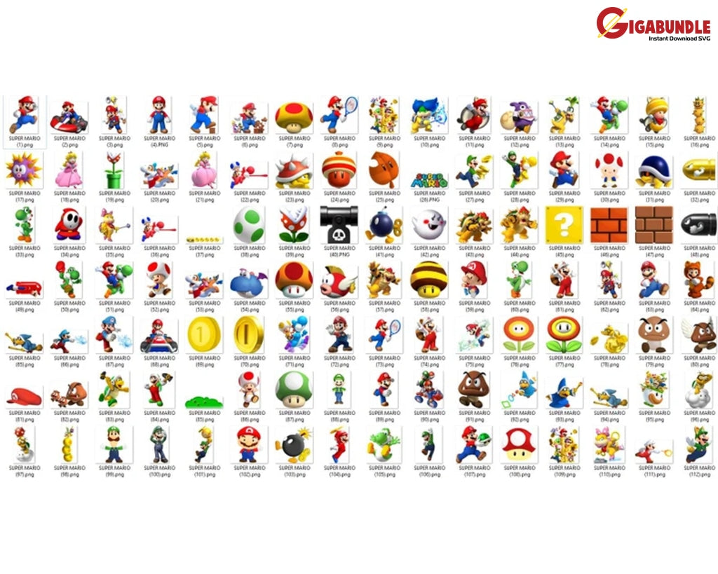 Super Mario clipart bundle, transparent images, printable mario png- I ...