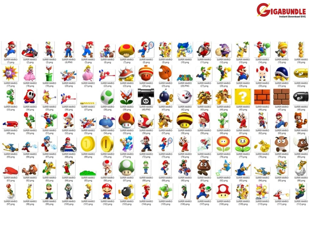 Super Mario Clipart Bundle Transparent Images Printable Mario Png- Instant Download