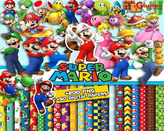 Super Mario Clipart Bundle Transparent Images Printable Mario Png- Instant Download