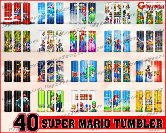 Super Mario Tumbler-20Oz Skinny Straight Tumbler Sublimation Designs Full Wrap