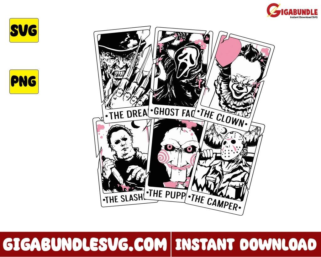 Tarot Card Svg Horror Characters - Instant Download