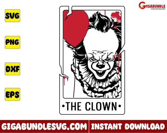 The Clown Svg Halloween Tarot Horror Character Svg- Instant Download