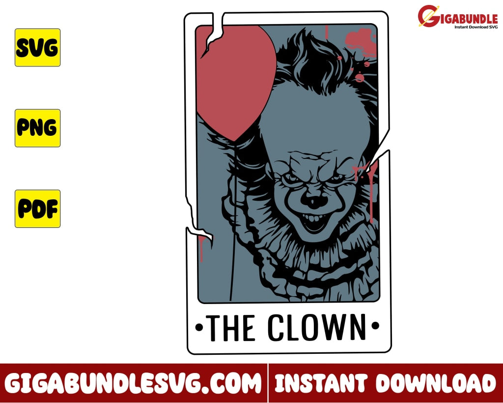 The Clown Svg Pennywise Halloween Tarot Horror Character Svg- Instant Download