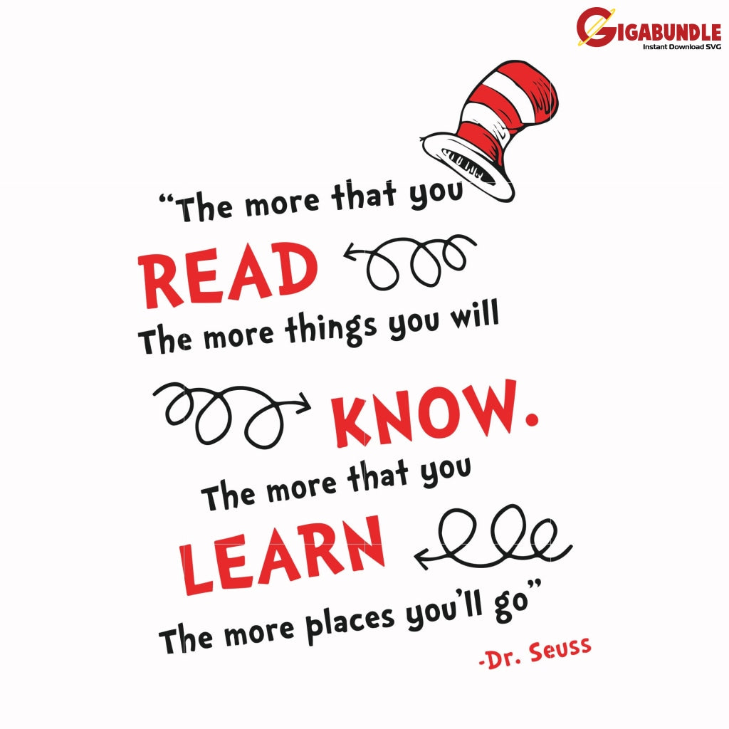 The More That You Read The Things Will Know Learn Places Youll Go Svg Dr Seuss Bundle Dr Quotes Png