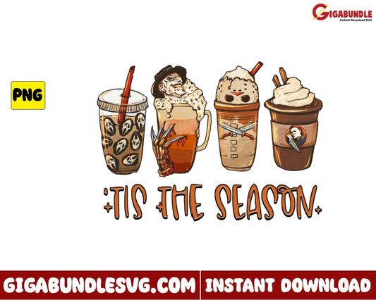 Tis The Season Png Halloween Coffee Retro - Instant Download