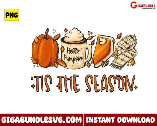 Tis The Season Png Pumpkin Pie Retro Halloween - Instant Download