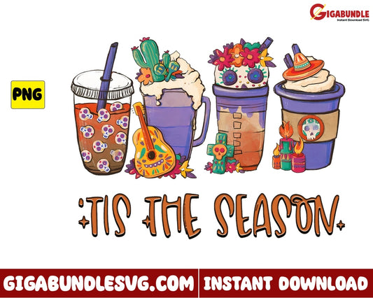 Tis The Season Png Skull Retro Halloween - Instant Download