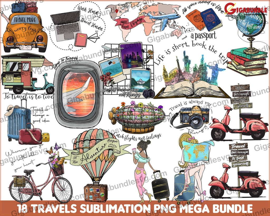 Travels Sunblimation Png Bundle- Digital Download