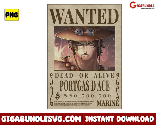 Wanted Dead Or Alive Ace Png One Piece Anime - Instant Download