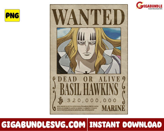 Wanted Dead Or Alive Basil Hawkins Png One Piece Anime - Instant Download