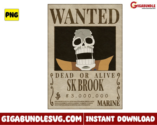 Wanted Dead Or Alive Brook Png One Piece Anime - Instant Download