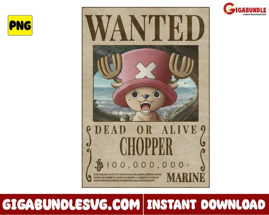 Wanted Dead Or Alive Chopper Png One Piece Anime - Instant Download