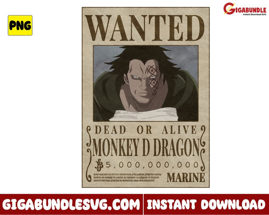 Wanted Dead Or Alive Dragon Png Monkey D One Piece Anime - Instant Download