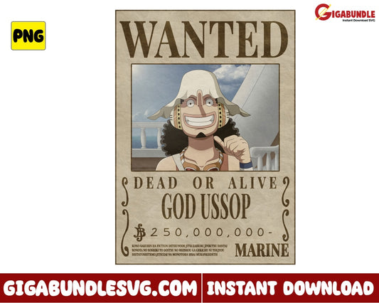 Wanted Dead Or Alive God Ussop Png One Piece Anime - Instant Download