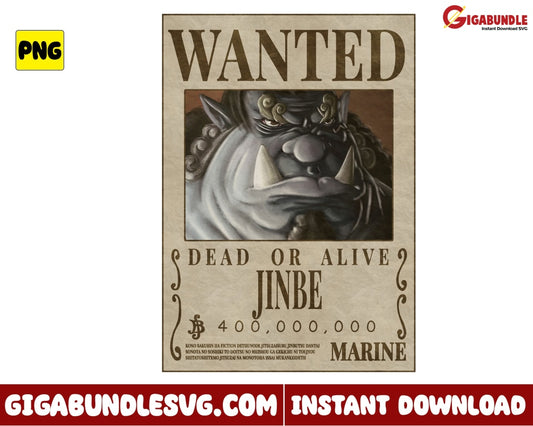 Wanted Dead Or Alive Jinbe Png One Piece Anime - Instant Download