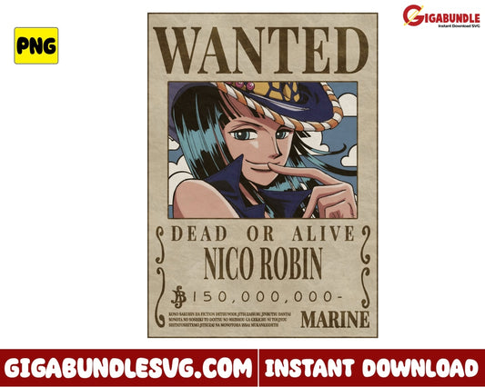 Wanted Dead Or Alive Nico Robin Png One Piece Anime - Instant Download