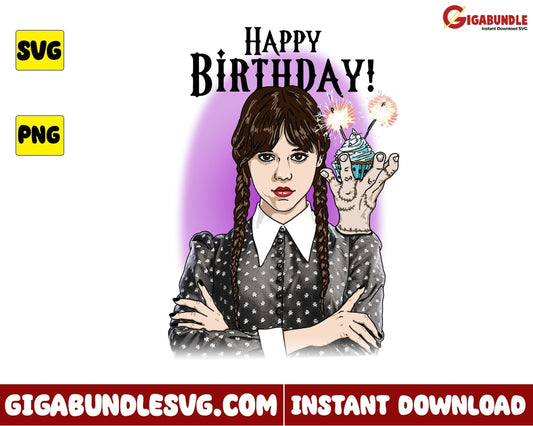 Wednesday Addams Svg Birthday Girl Happy - Instant Download