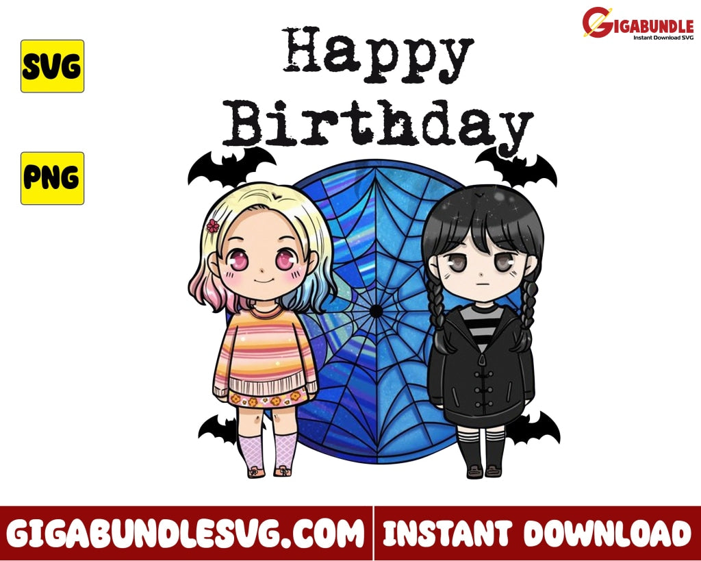 Wednesday And Enid Svg Birthday Addams Girl - Instant Download