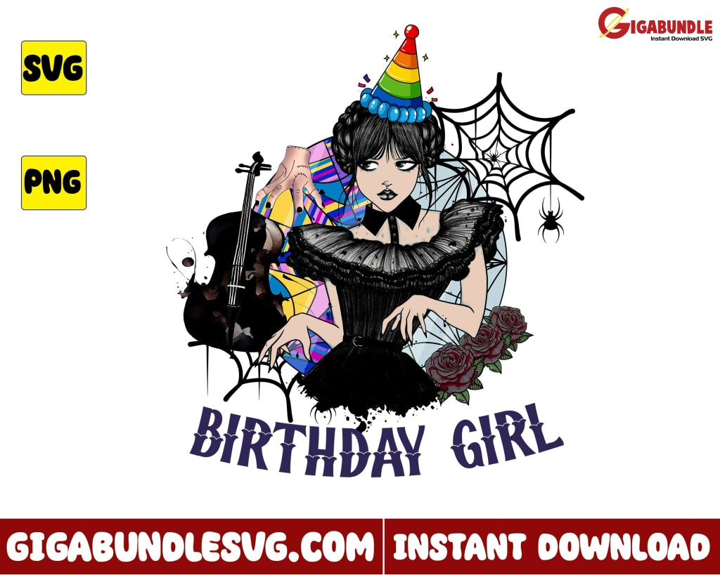 Wednesday Birthday Svg Addams Girl - Instant Download
