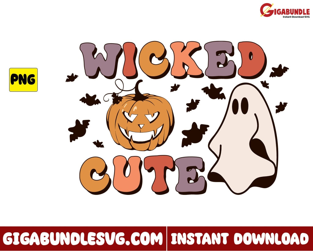 Wicked Cute Png Ghost Pumpkin Retro Halloween - Instant Download