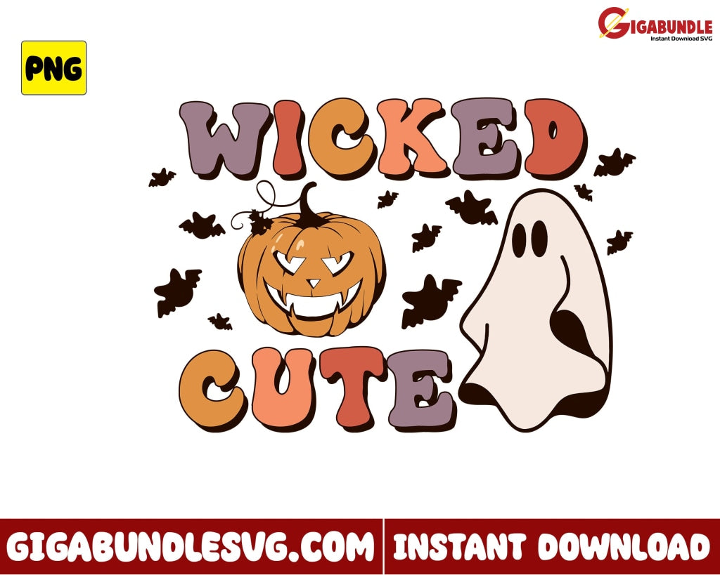 Wicked Cute Png Pumpkin Ghost Retro Halloween - Instant Download