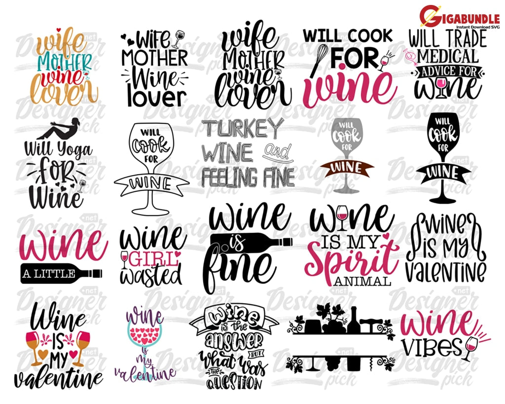 SVG File Bundle Funny Wine Glass Sayings, Wine (106845)