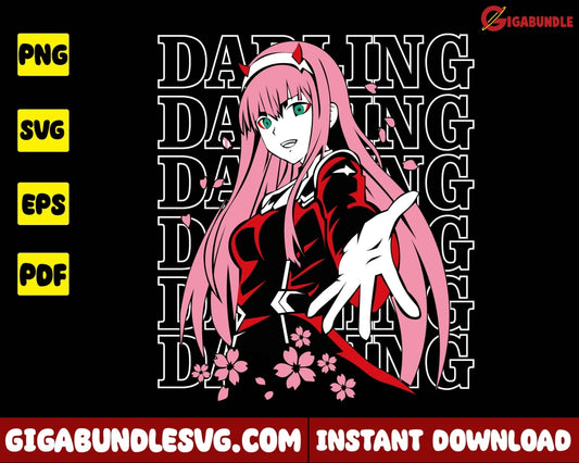 Zero Two Svg Darling Flower Girl Anime Png - Instant Download