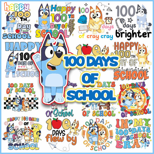 100 Days of School Bluey Svg Bundle, Happy 100 Days Png
