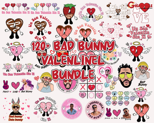 120+ Bundle Bad Bunny Valentine Loteria Svg San Valentin Digital Download