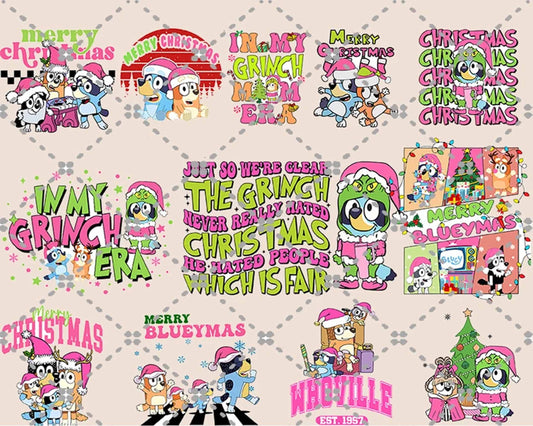 12+ Pink Blue Dog & Christmas Png Bundle, Blue Dog and Family Png